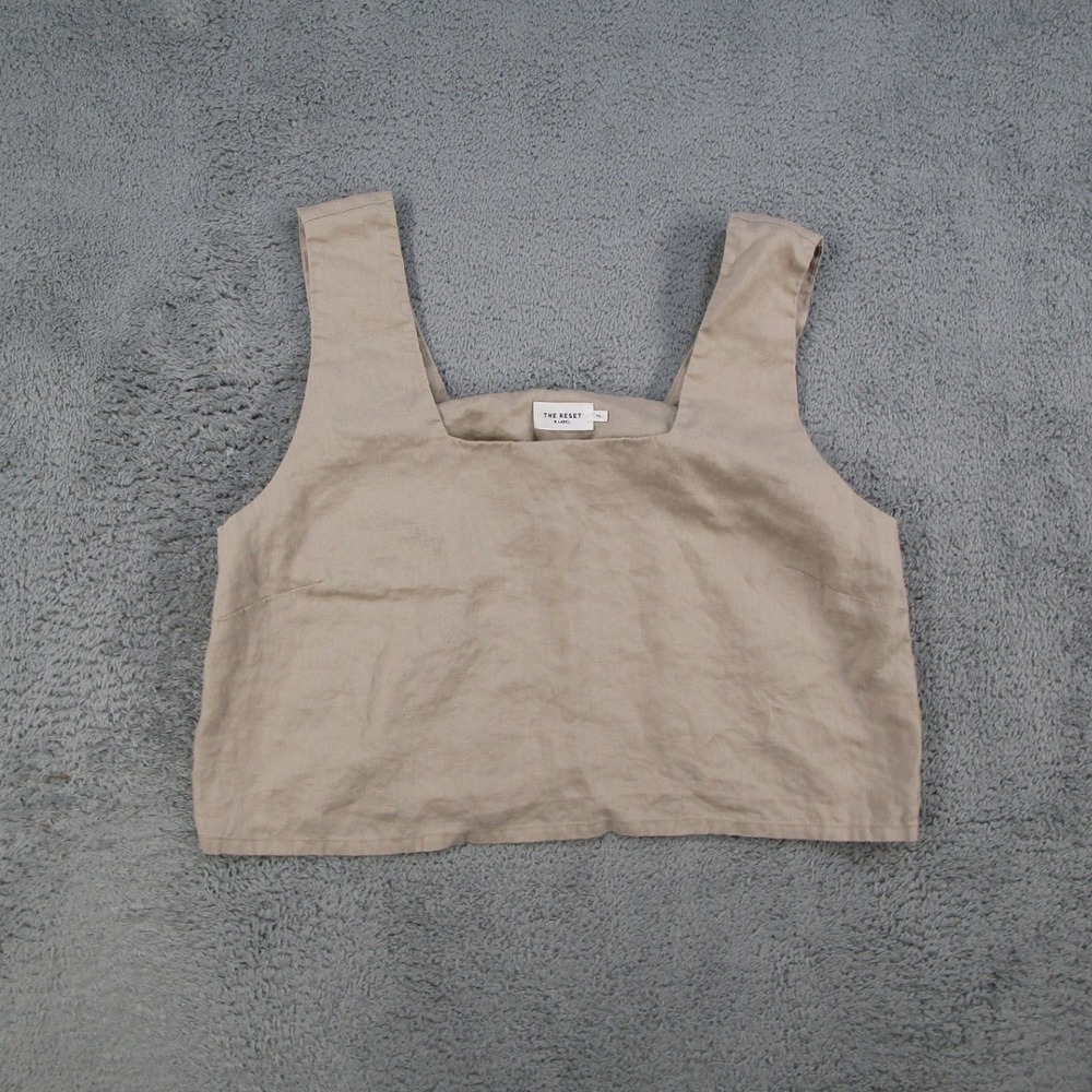 The Reset R Label Womens XL Beige 100% Linen Square Neck Cropped Tank Top